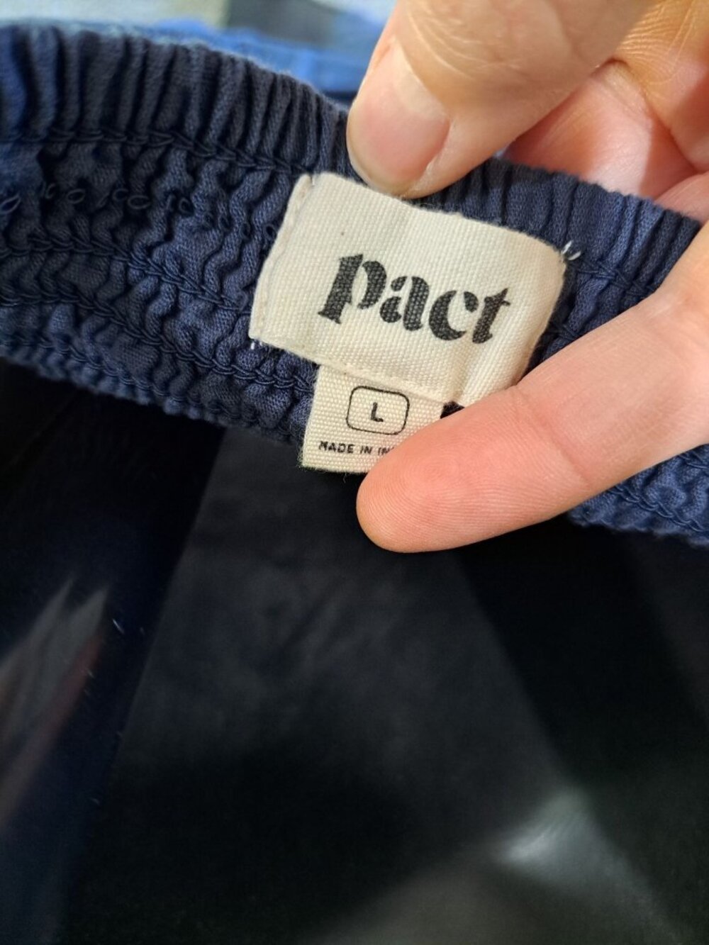 Pact Canopy Picnic Blue Midi Dress Tie Waist Button Front Size L Organic Cotton - Picture 6 of 13